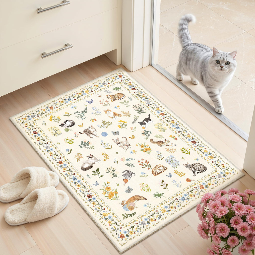 Soalmost Cat Rugs Animal Floral Area Rug