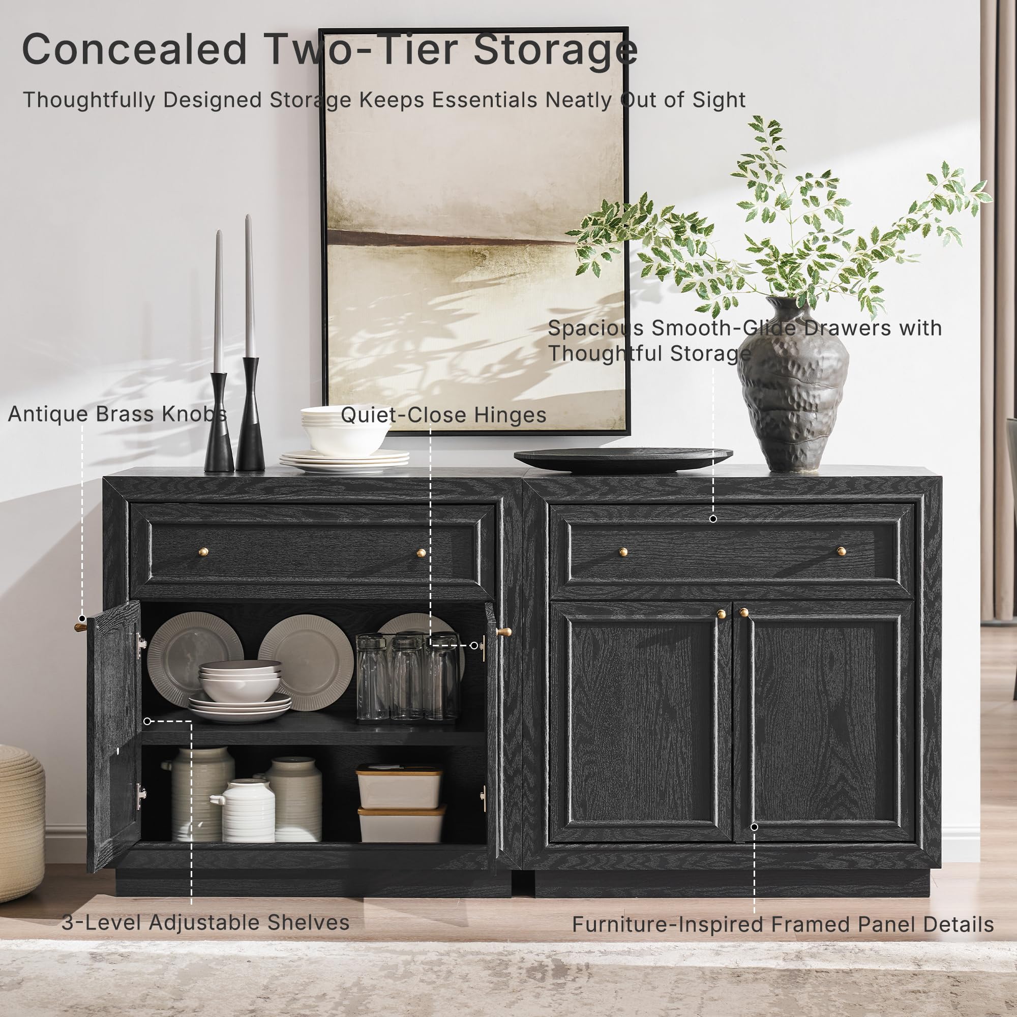 Modern Farmhouse Buffet Cabinet with Storage Doors and Drawers