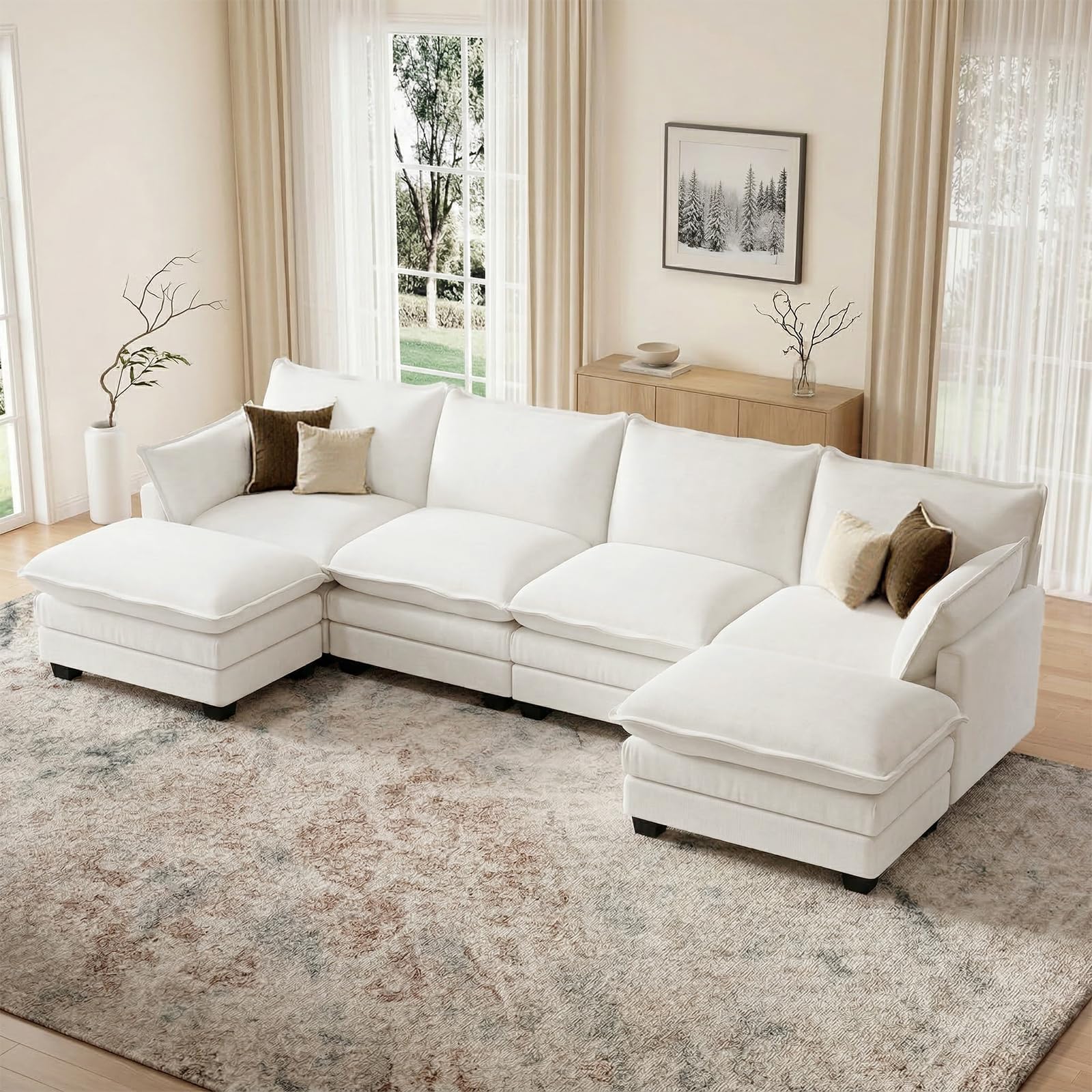 U Shaped Modular Sectional Sofa with Movable Ottoman