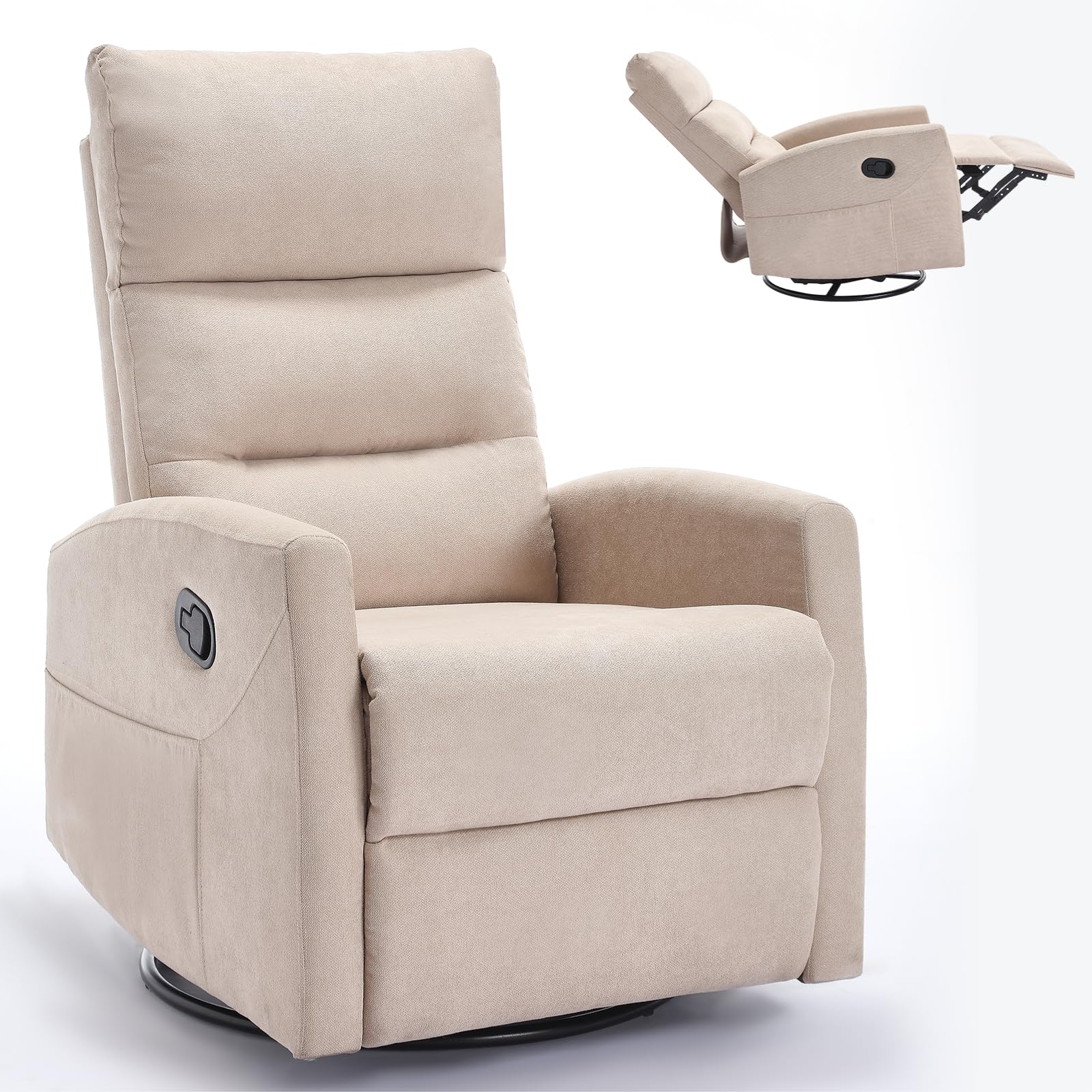 Manual Swivel Rocker Recliner Chair with 360° Rotation and Reclining Backrest