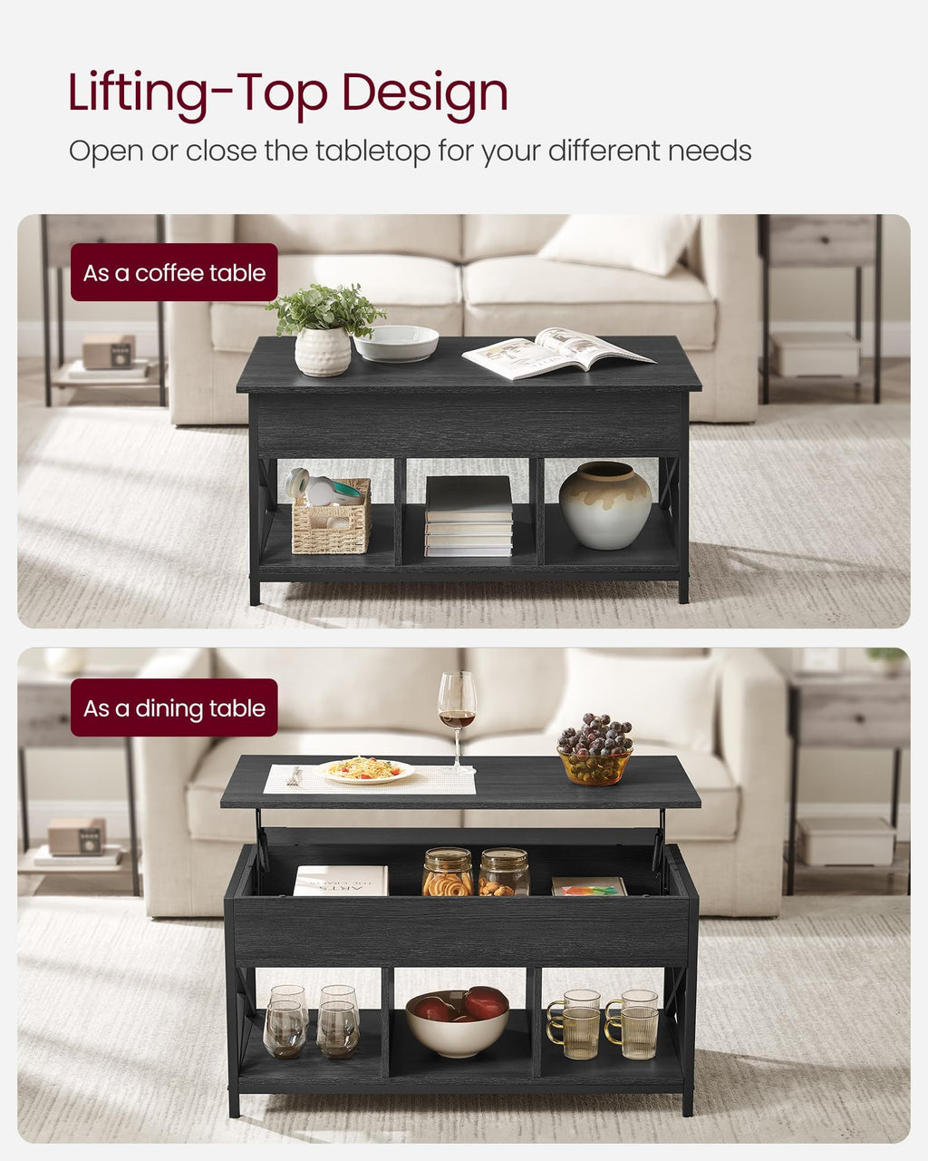 VASAGLE Coffee Table Lift Top