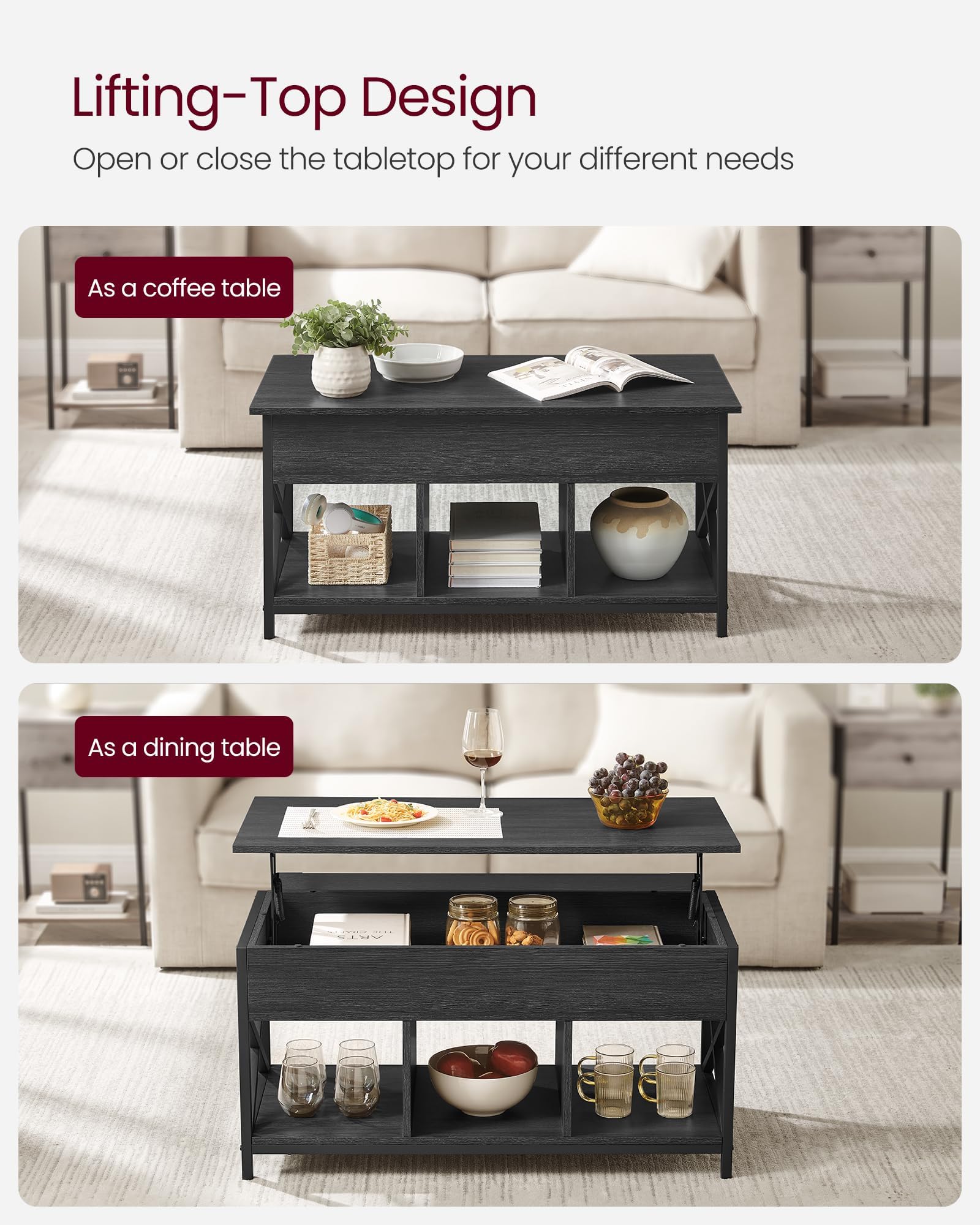 VASAGLE Coffee Table Lift Top