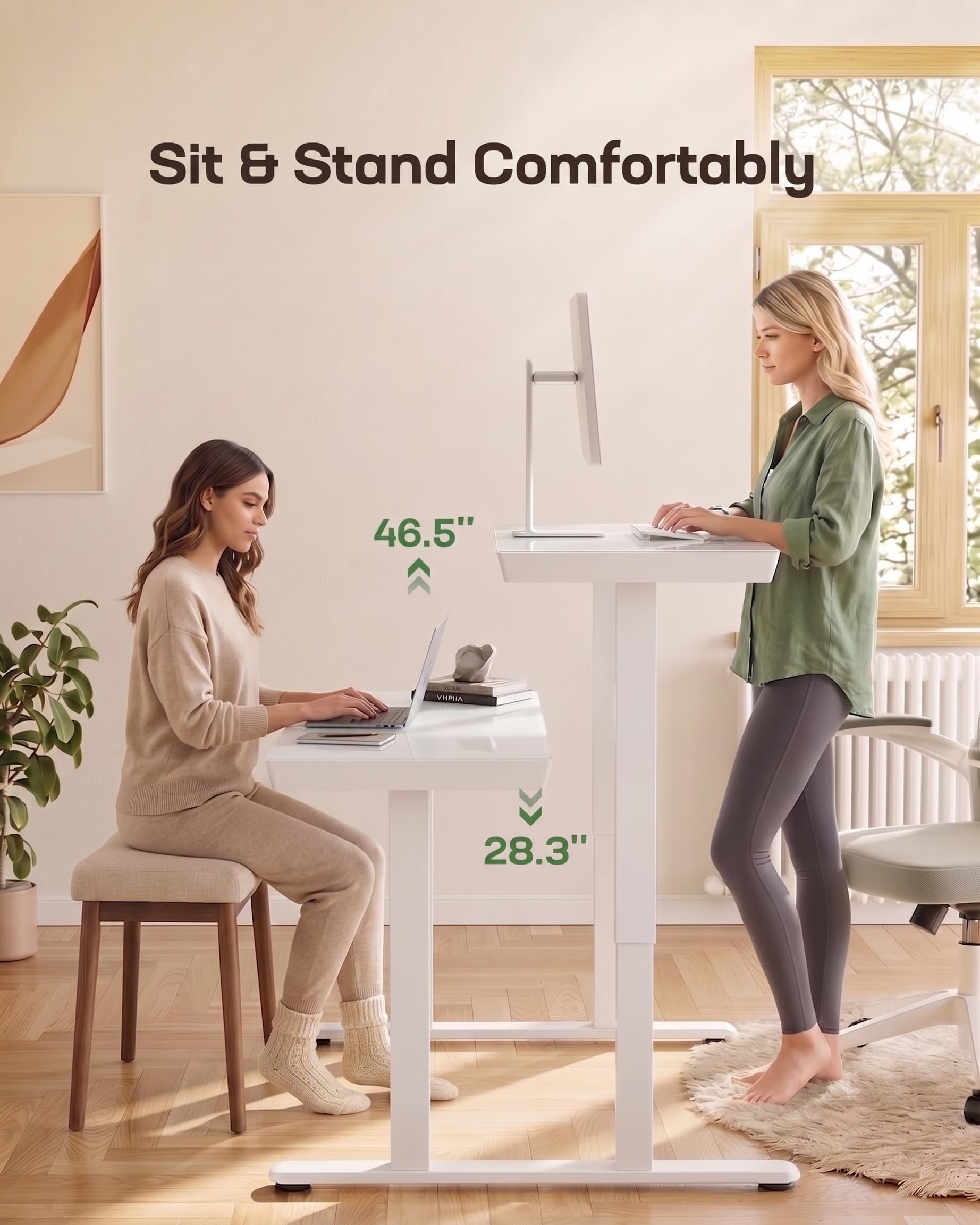 Electric Standing Desk with Glass Top, Drawer and USB Charging Ports