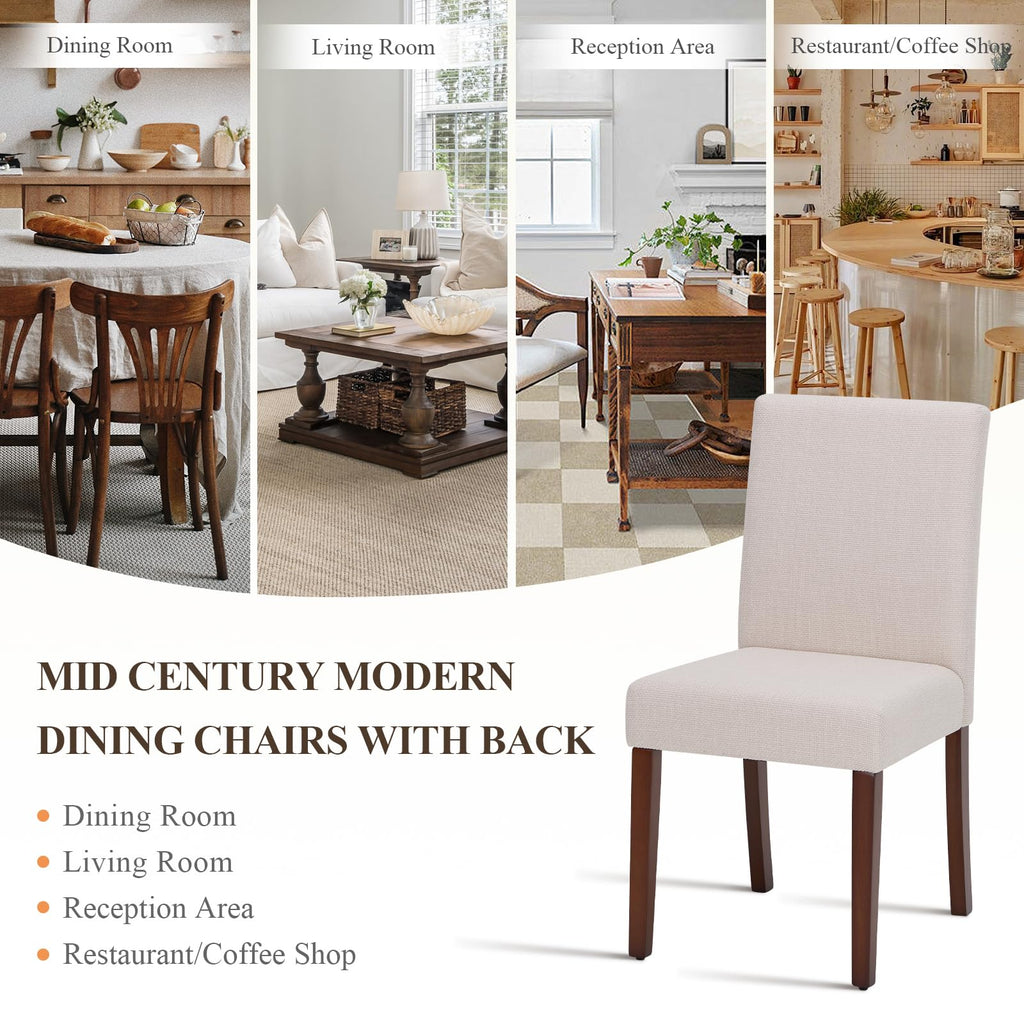 Modern Fabric Dining Chair with High Back and Wooden Legs