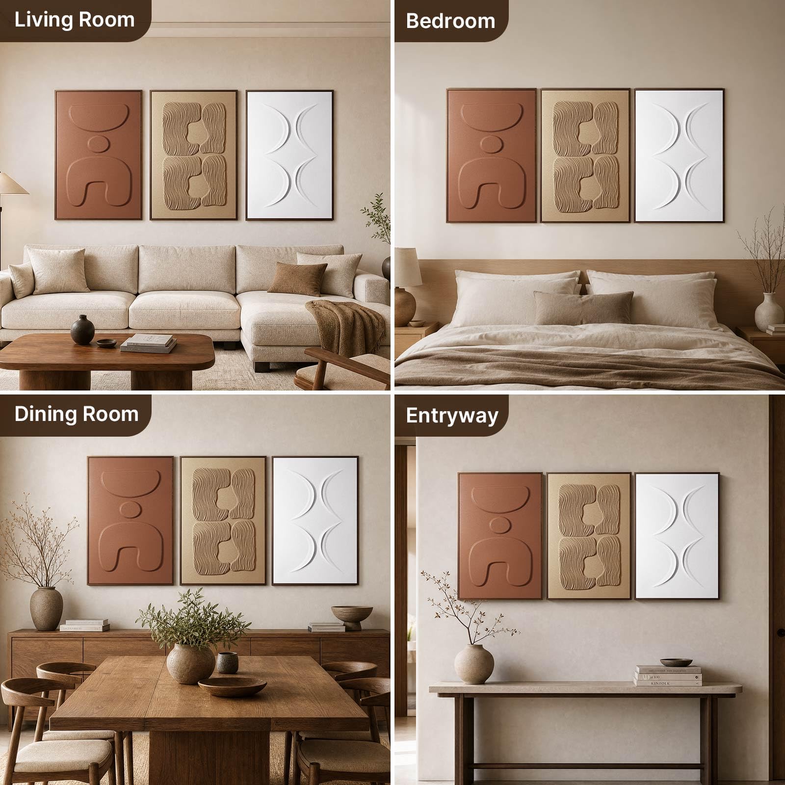 Thalasse Large 3-Piece 3D Textured Wall Art for Living Room