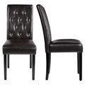 Leather Upholstered Dining Chairs with Tufted High Back and Wood Legs