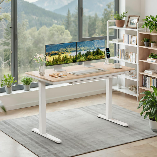 Electric Adjustable Standing Desk with Glass Top and USB Charging Port