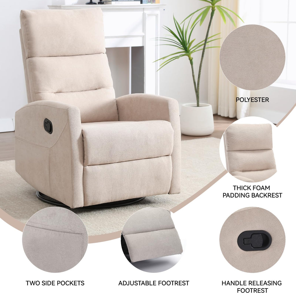 Manual Swivel Rocker Recliner Chair with 360° Rotation and Reclining Backrest