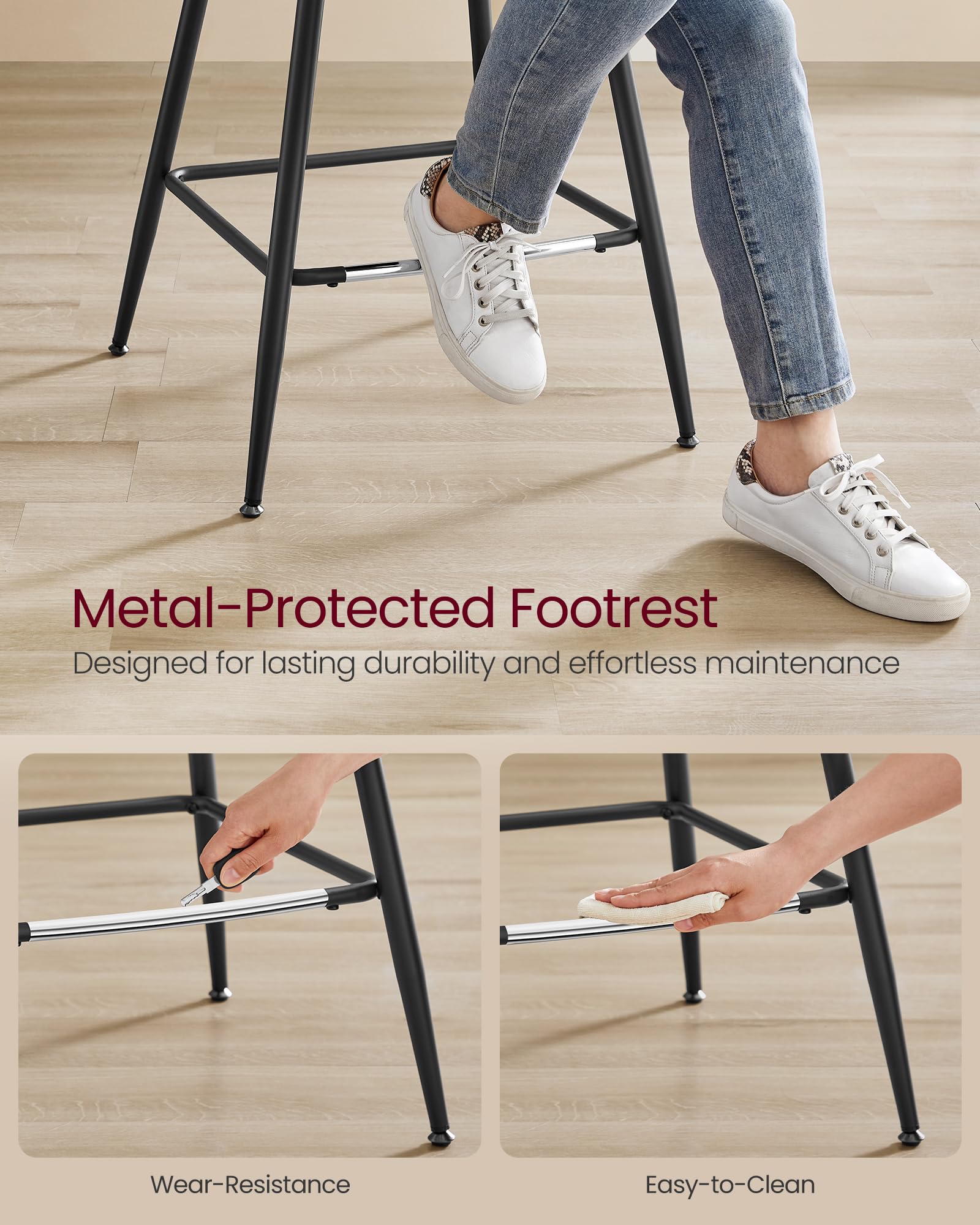 VASAGLE Bar Stools, Bar Height Bar Stools with Back, Ergonomic Backrest