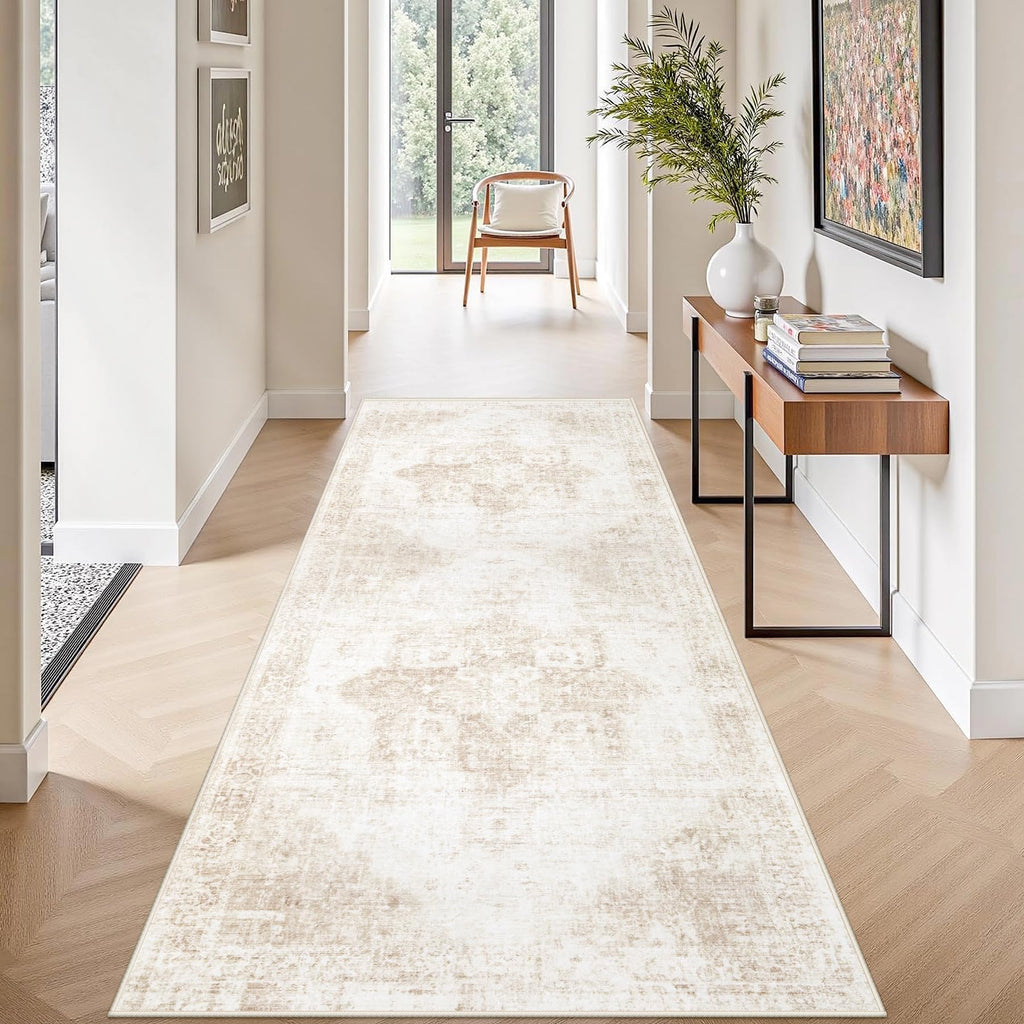 Vintage Boho Washable Area Rug with Non Slip Low Pile Design