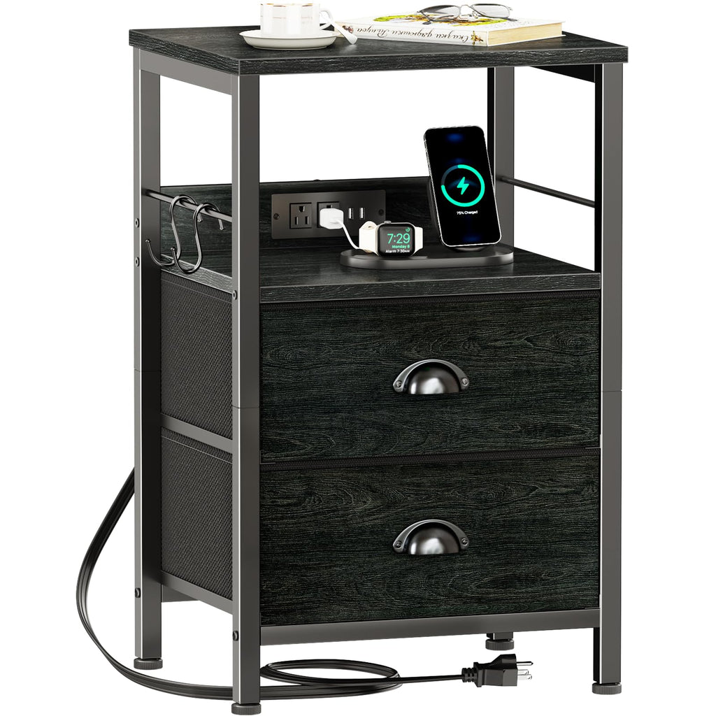 Furologee Nightstands Set of 2 with Charging Station