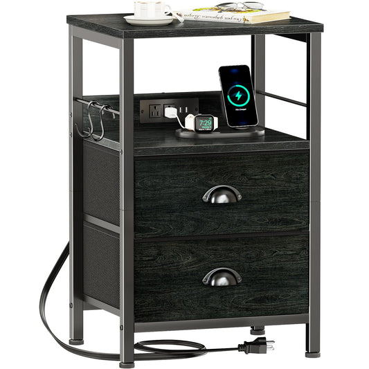 Furologee Nightstands Set of 2 with Charging Station