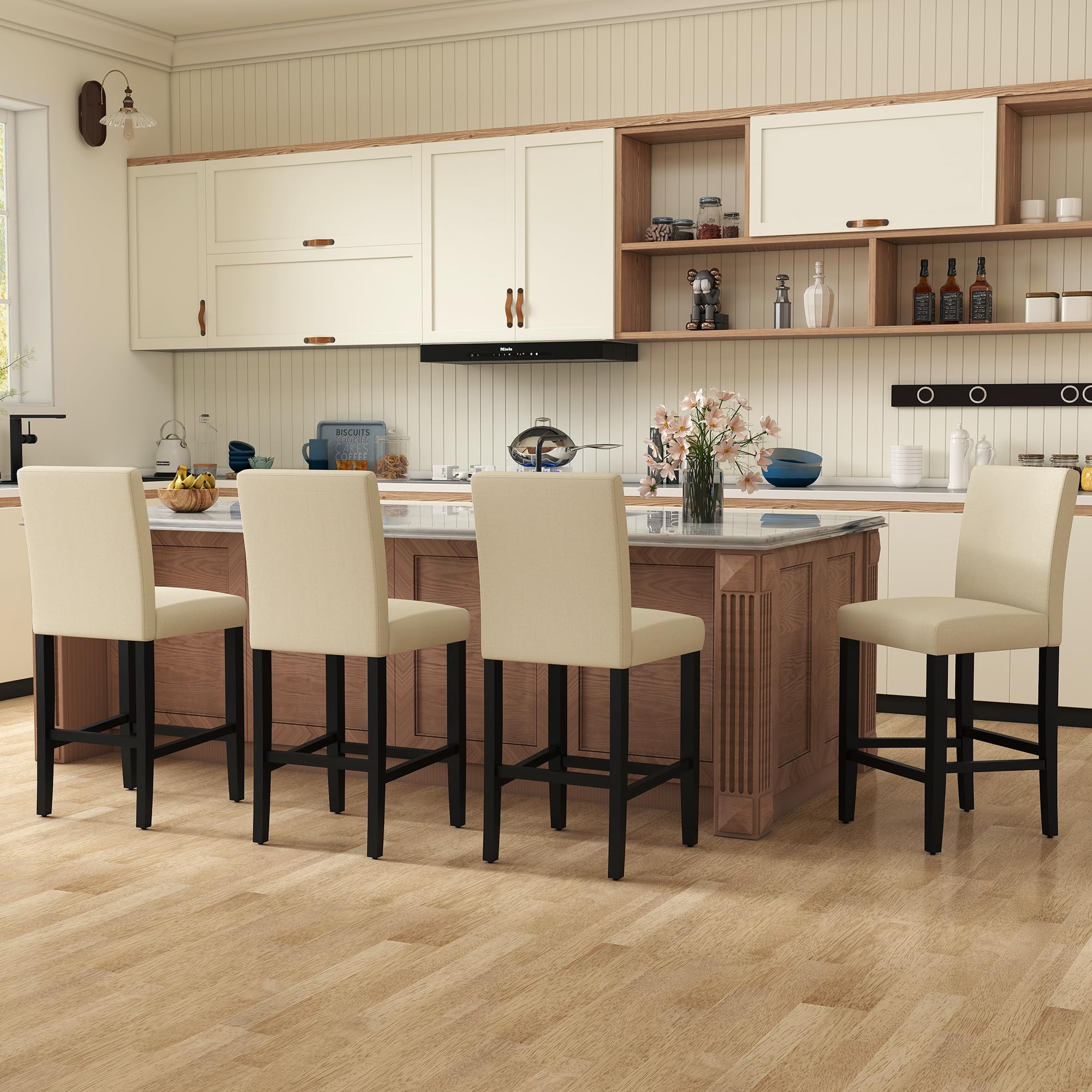 Modern Upholstered Counter Height Bar Stools with Wood Legs