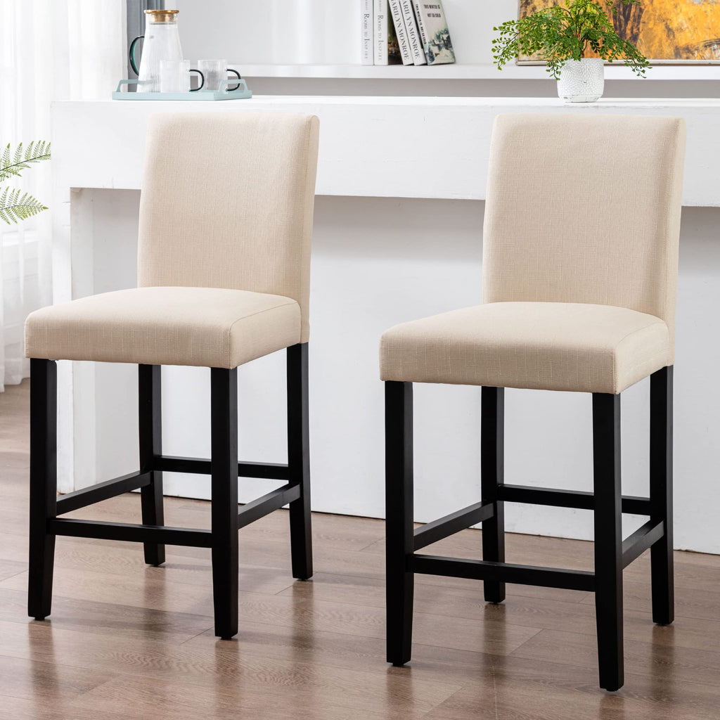 Modern Upholstered Counter Height Bar Stools with Wood Legs