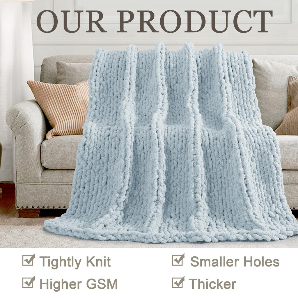 LONG CREATE Chunky Knit Throw Blanket, 100% Handmade Chenille Yarn