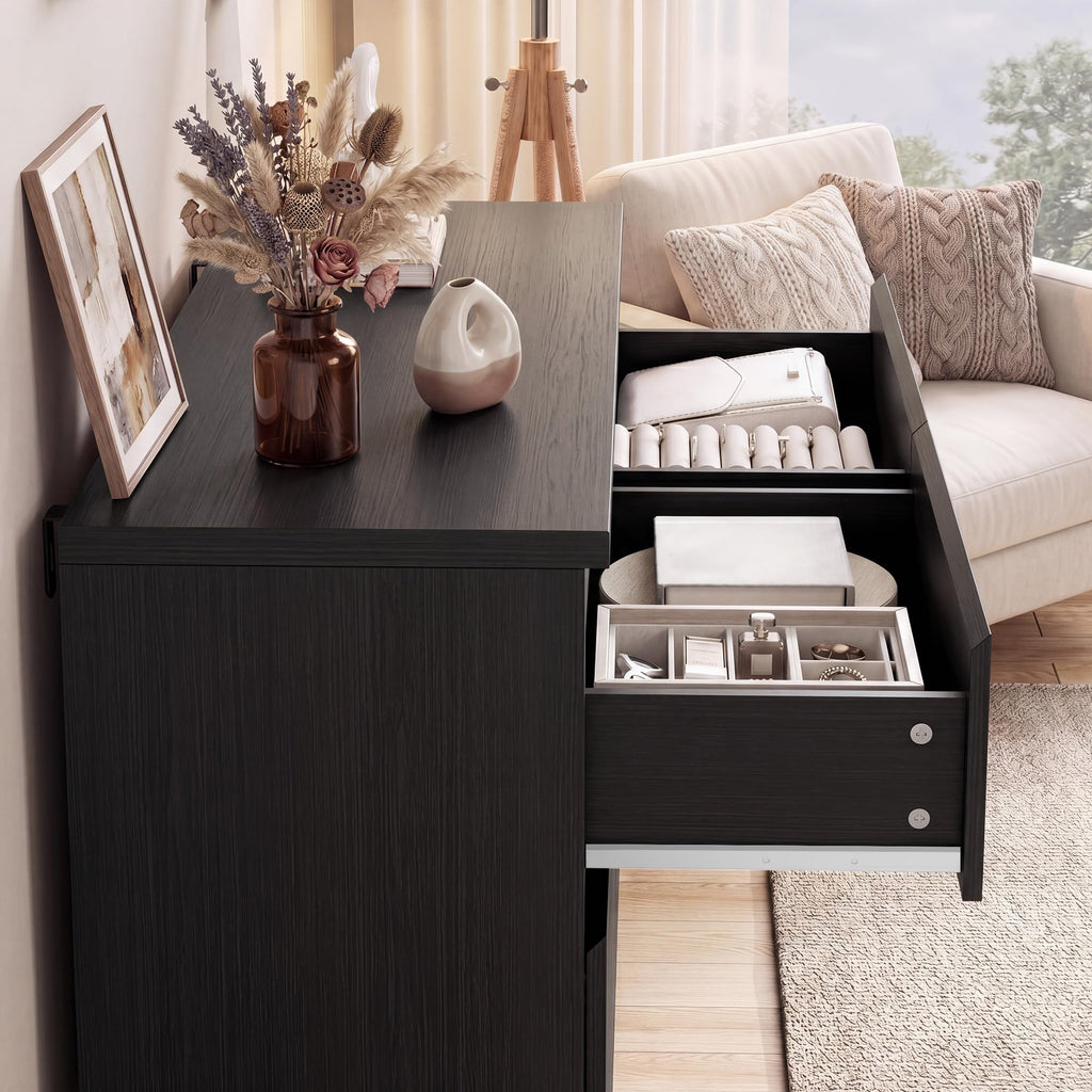 Modern 6 Drawer Dresser with Wood Storage and Anti-Tip Design