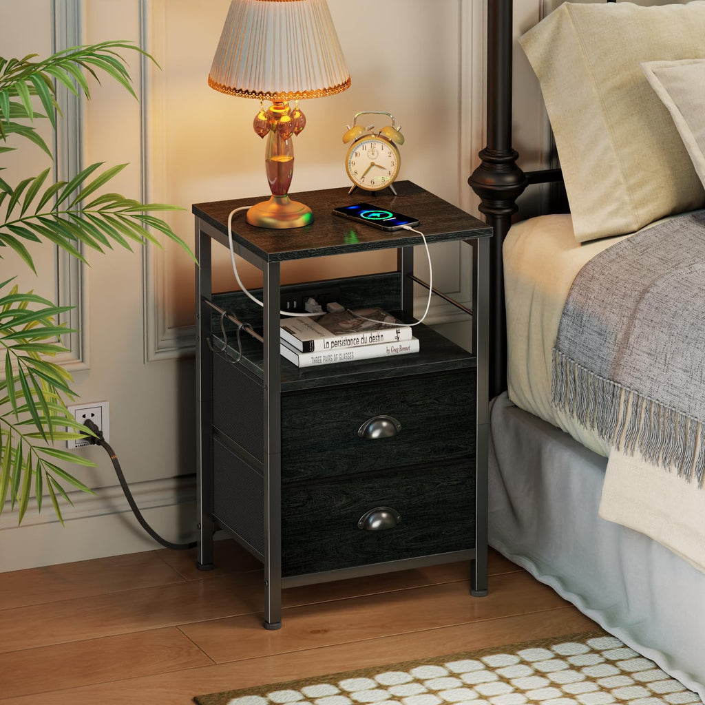 Furologee Nightstands Set of 2 with Charging Station