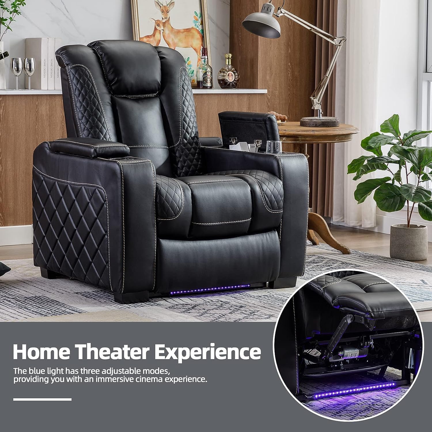 Faux Leather Power Recliner Chair with Ambient Lighting and USB Ports