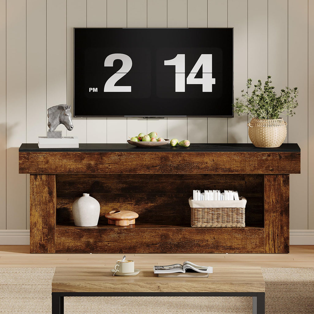 Rustic TV Stand with Storage and Open Shelves for Living Room