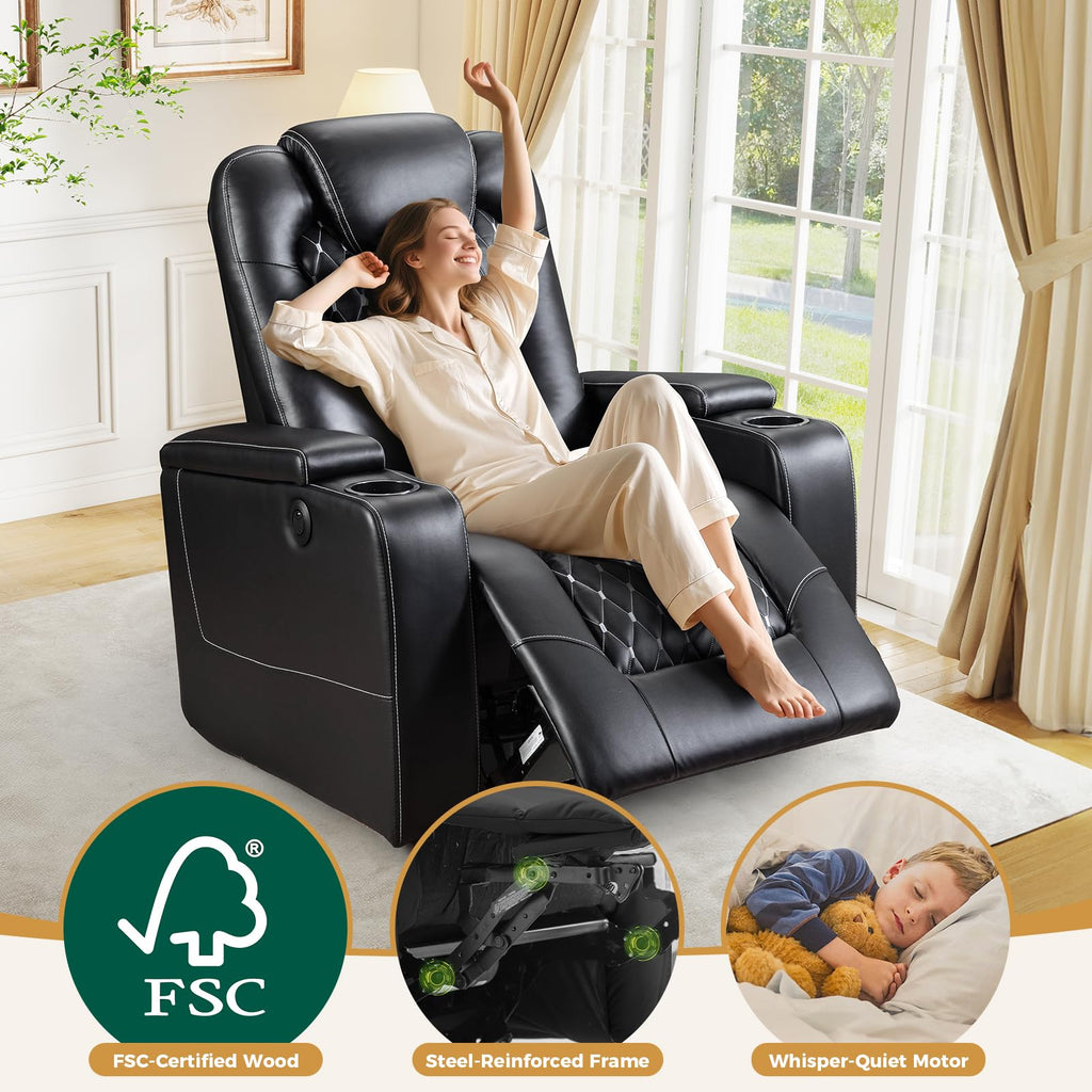 Power Recliner Chair with USB Ports and Cup Holders