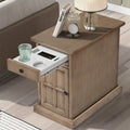 Traditional Wood End Table with Charging Station and Storage Drawer