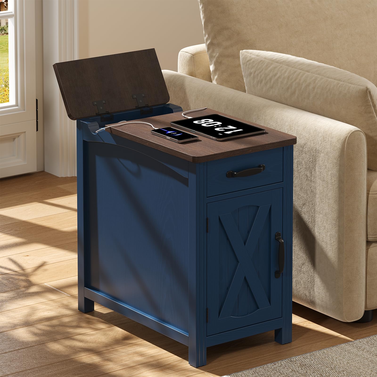 ONBRILL Farmhouse End Table with Barn Door