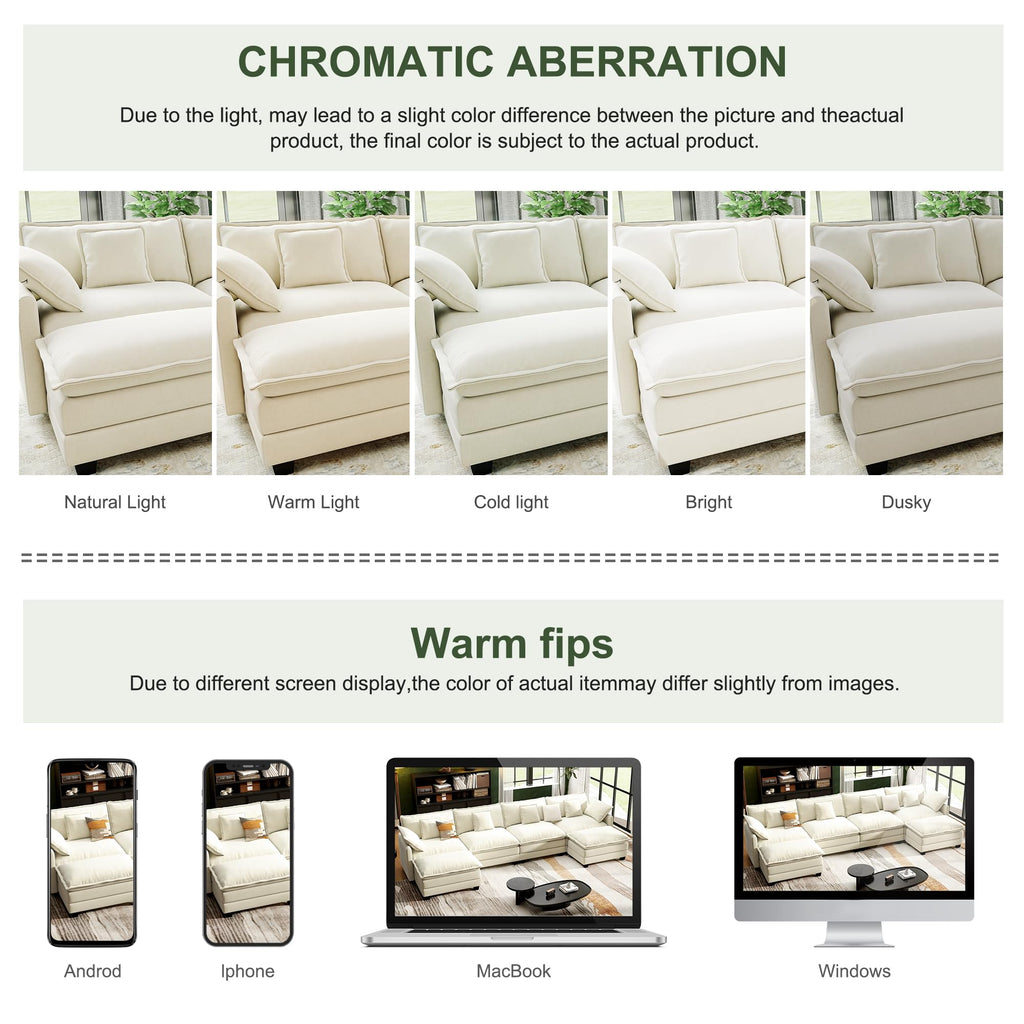 Modular Cloud Sectional Sofa with Ottoman and Washable Pillows