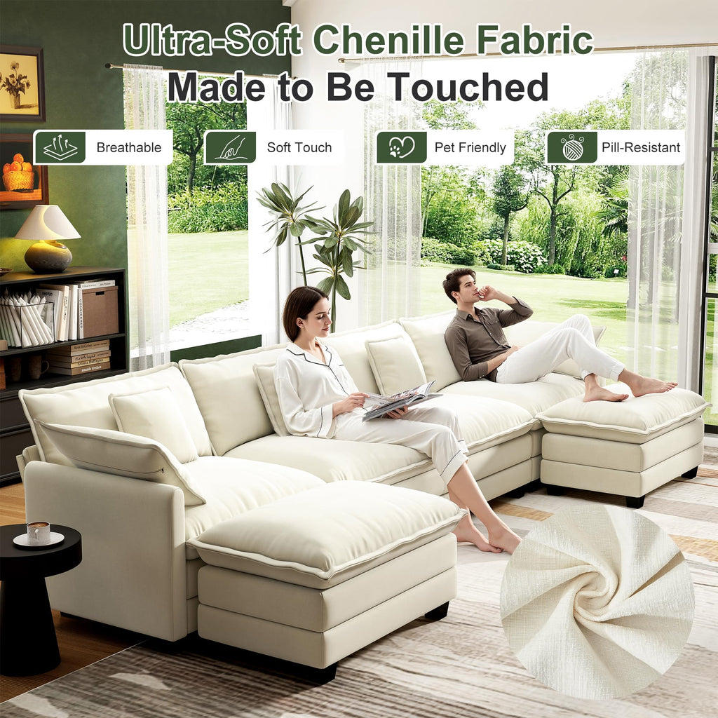 Modular Cloud Sectional Sofa with Ottoman and Washable Pillows