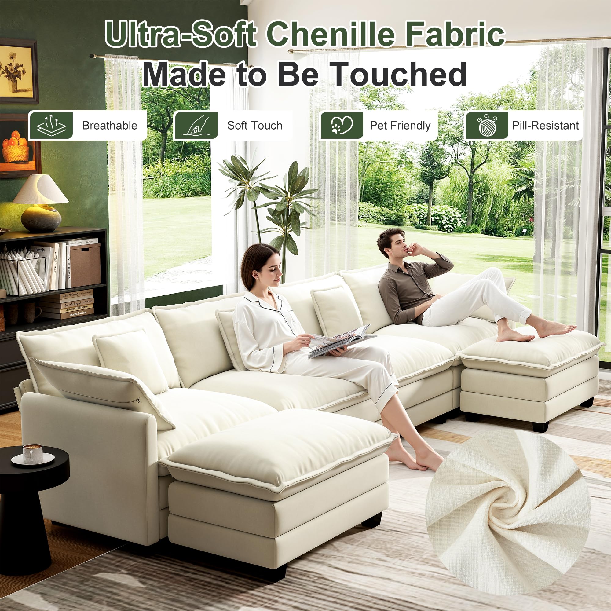 Modular Cloud Sectional Sofa with Ottoman and Washable Pillows