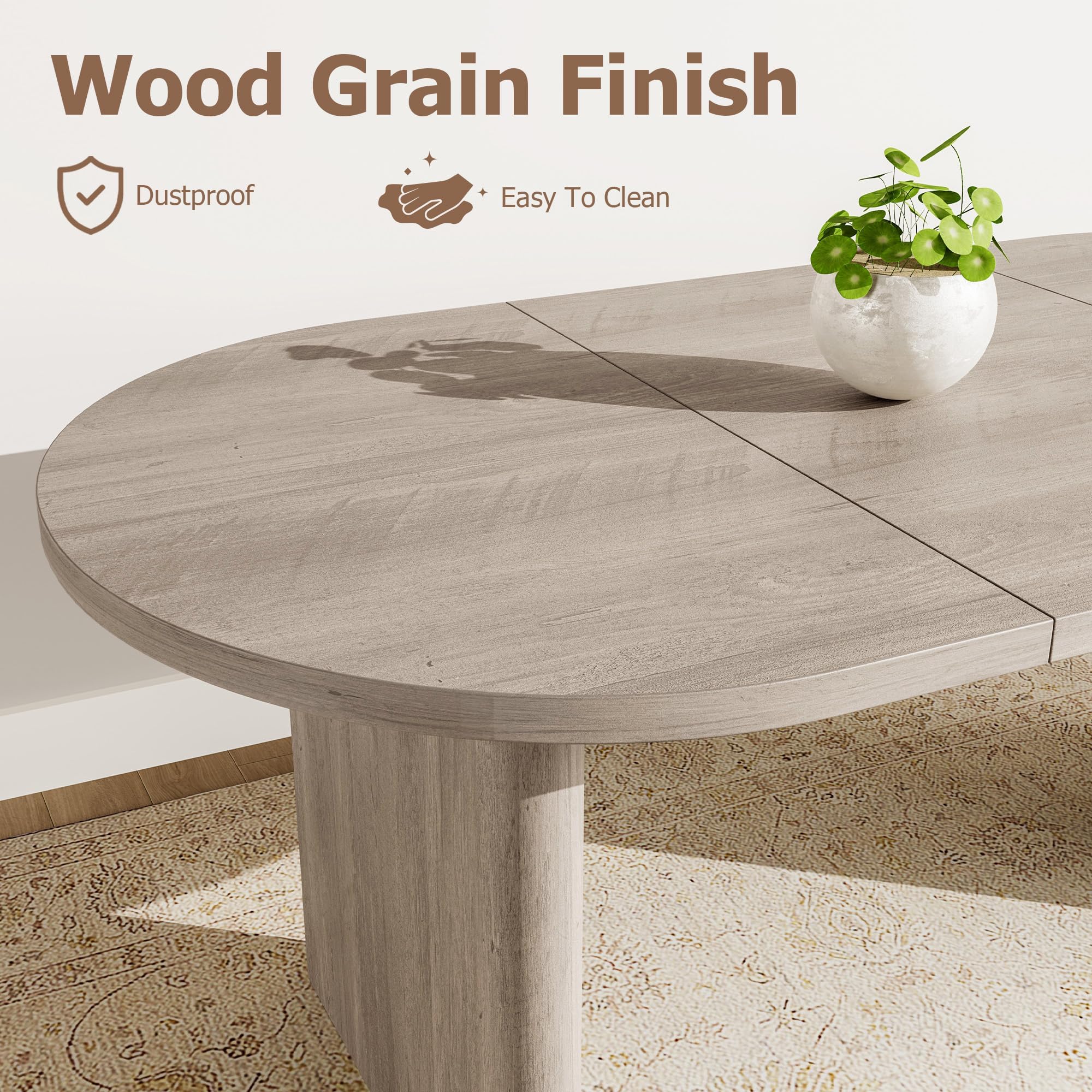 Oval Dining Table with Wooden Base for 6–8 People