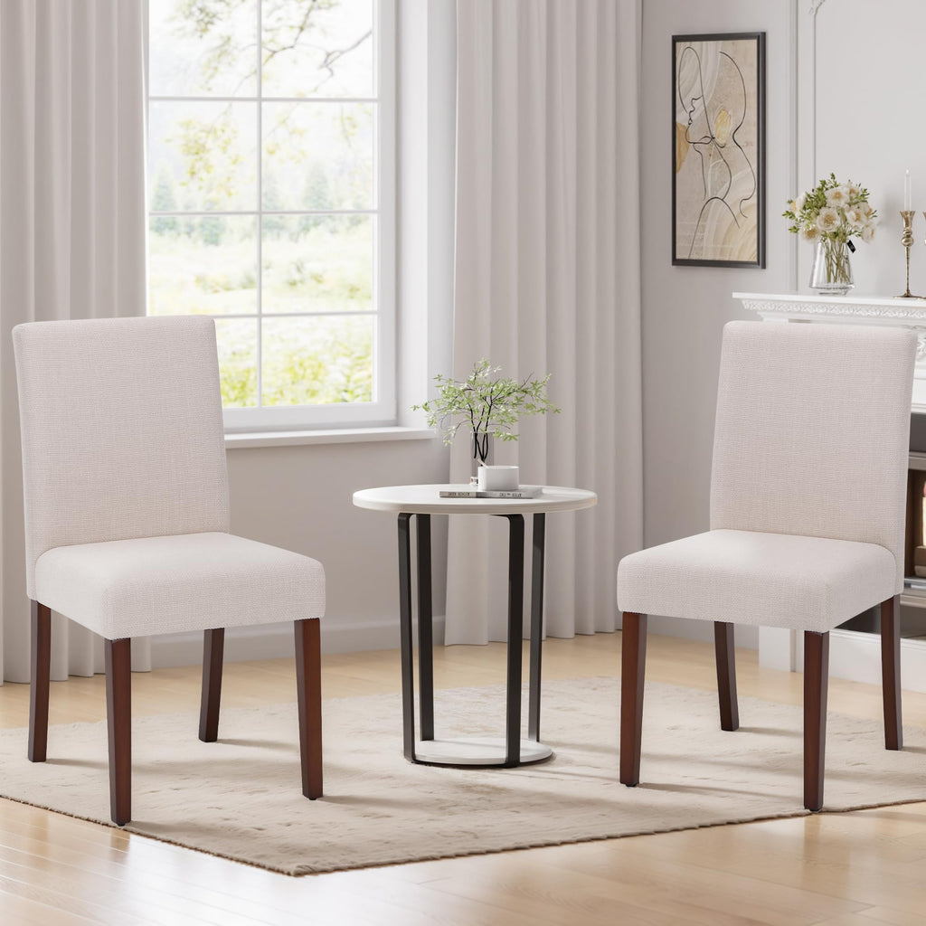 Modern Fabric Dining Chair with High Back and Wooden Legs