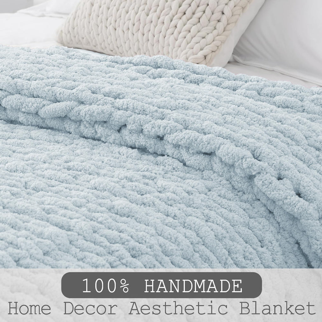 LONG CREATE Chunky Knit Throw Blanket, 100% Handmade Chenille Yarn