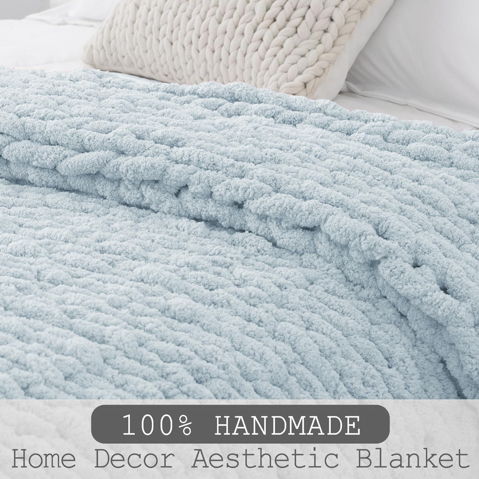 LONG CREATE Chunky Knit Throw Blanket, 100% Handmade Chenille Yarn
