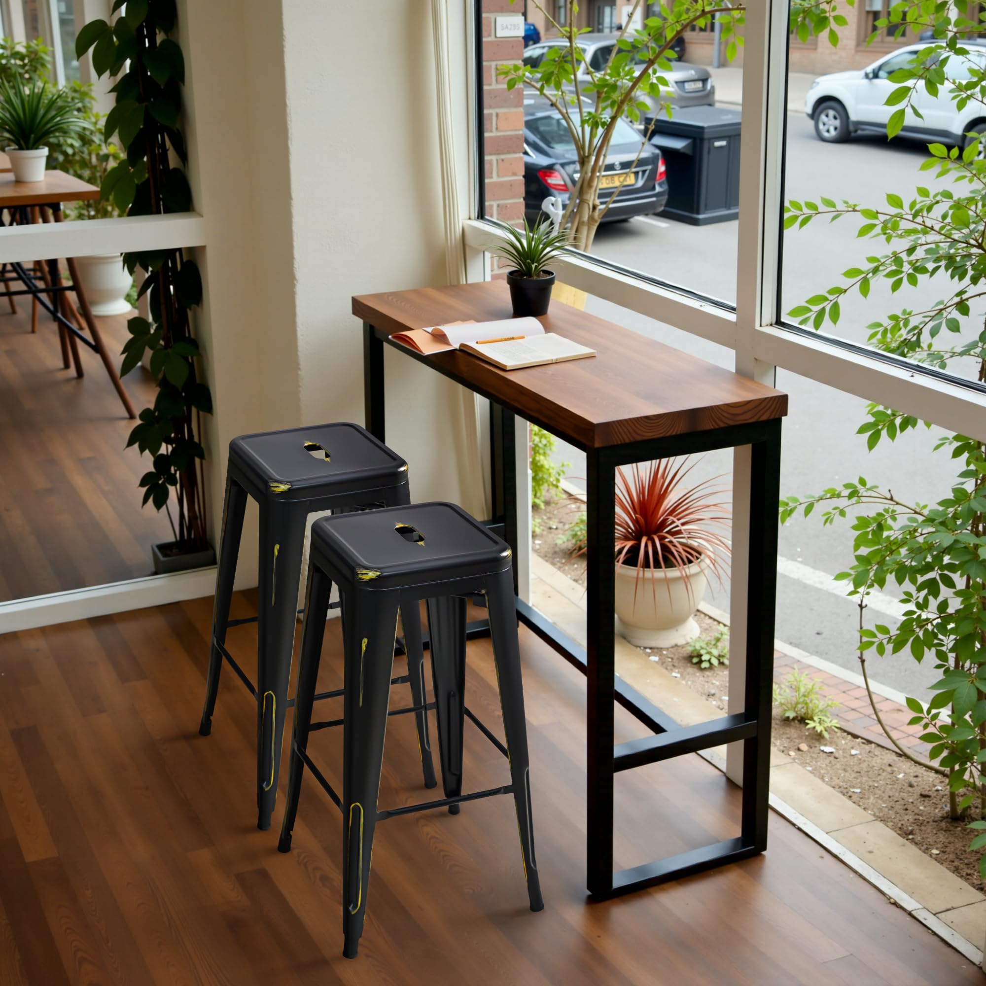 30 Inch Metal Bar Stools with Industrial Design and Footrest