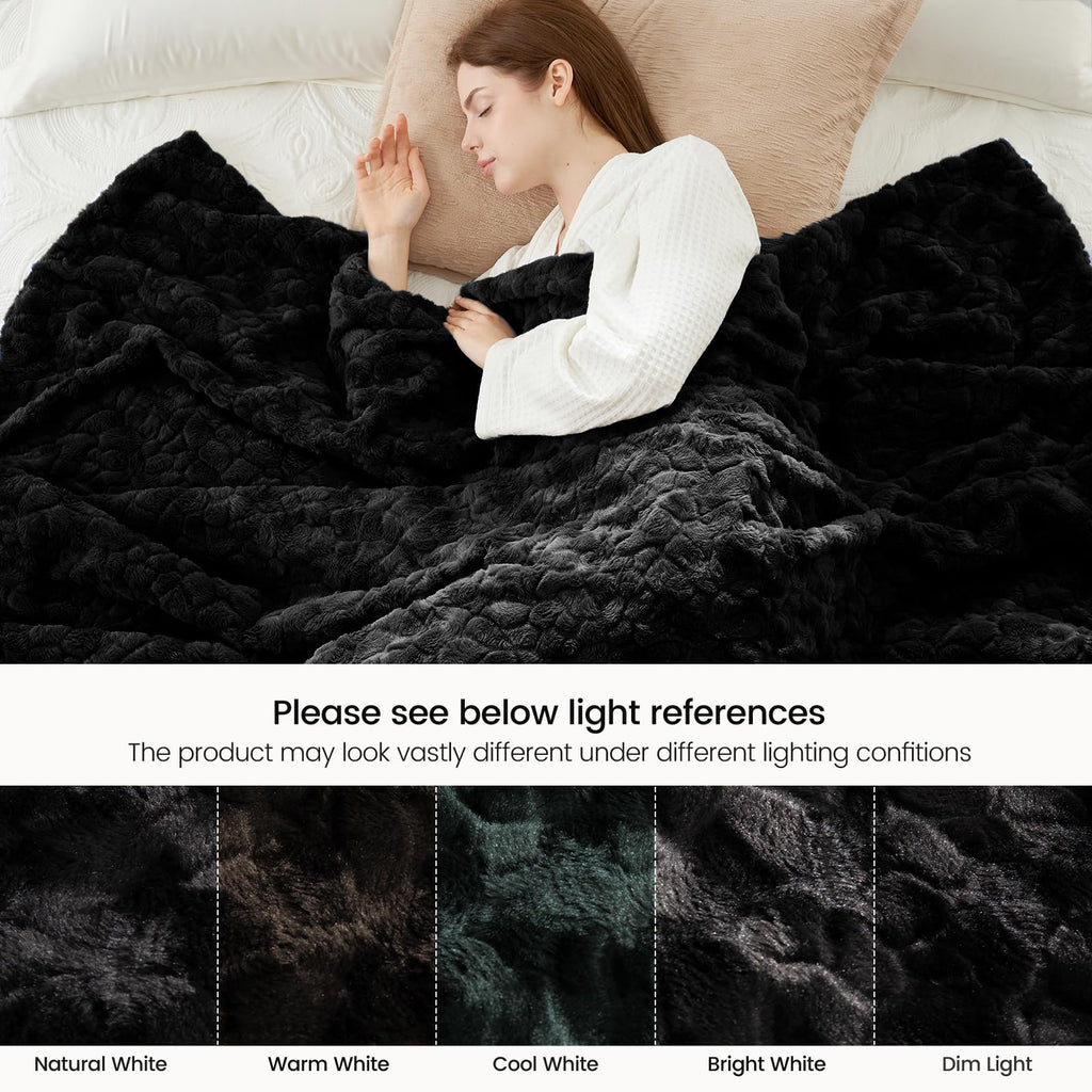 Reversible Plush Faux Fur Throw Blanket with Soft Textured Design