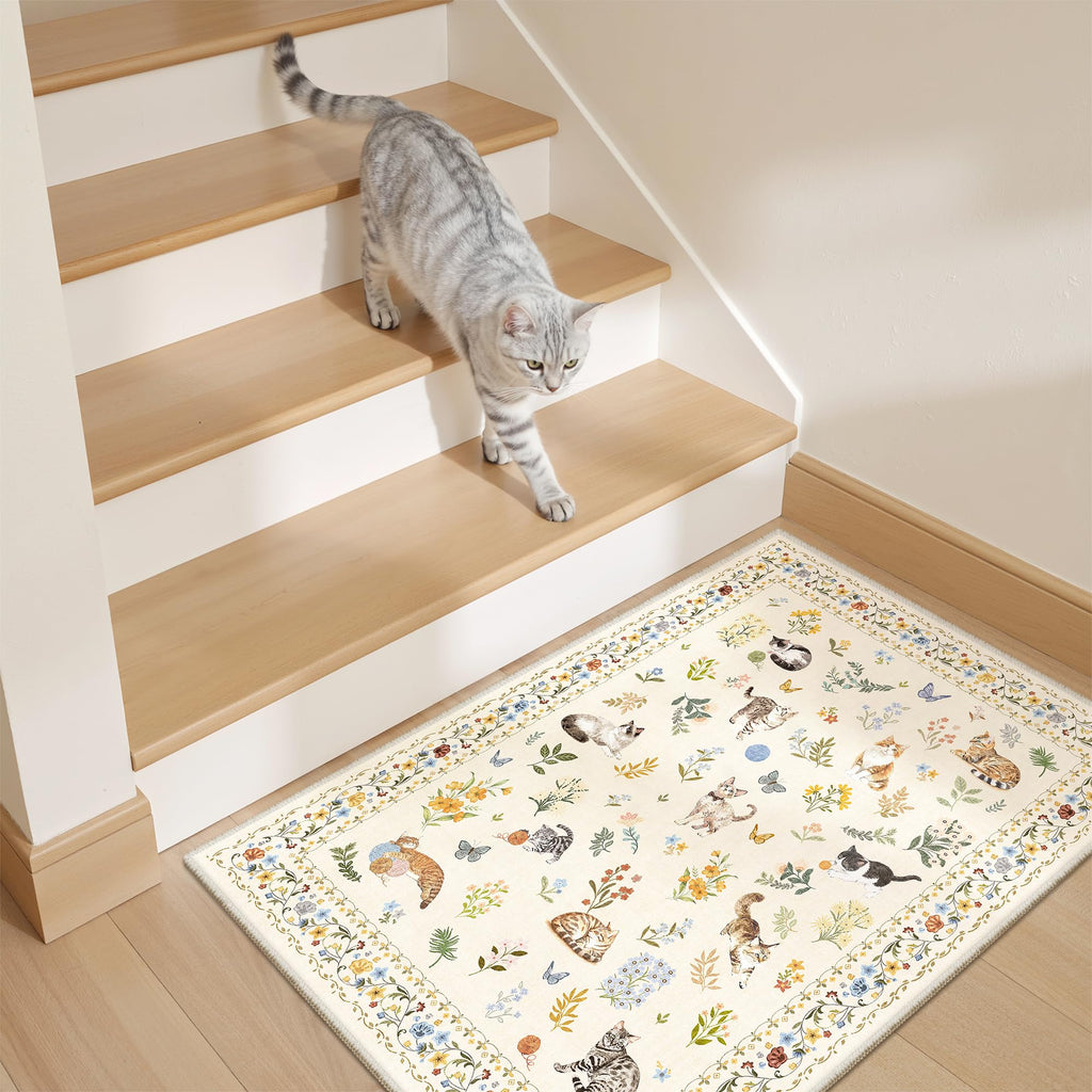Soalmost Cat Rugs Animal Floral Area Rug