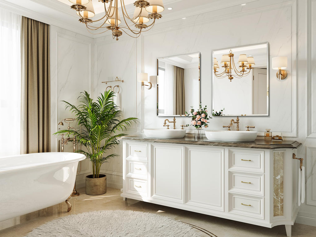 Frameless Beveled Wall Mirror with Horizontal and Vertical Mounting