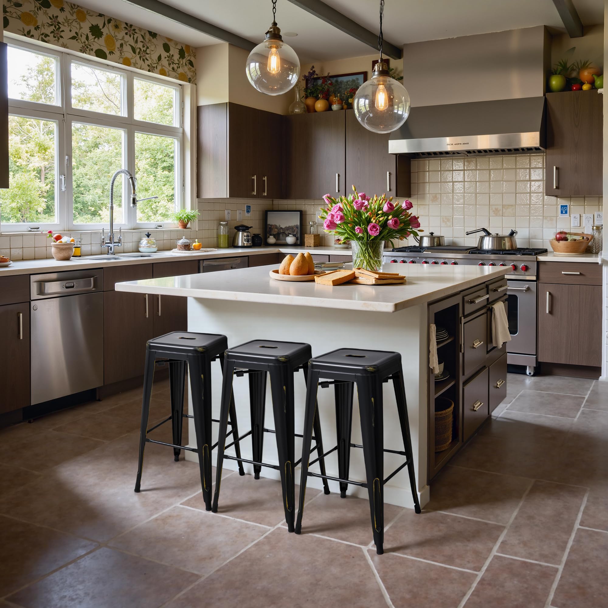 30 Inch Metal Bar Stools with Industrial Design and Footrest
