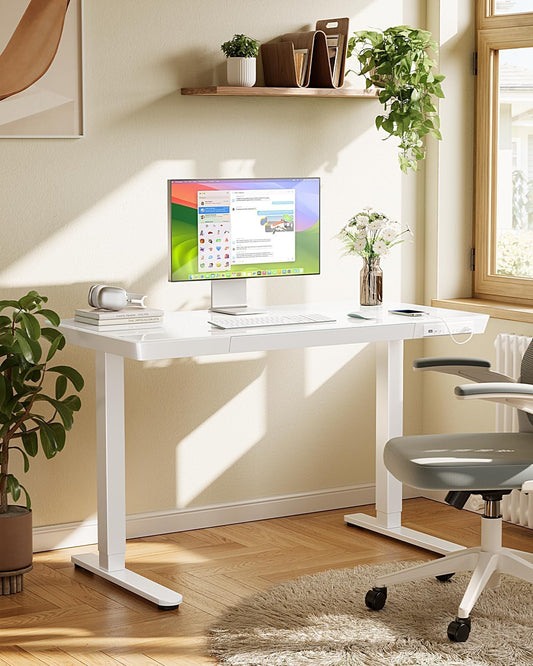 Electric Standing Desk with Glass Top, Drawer and USB Charging Ports