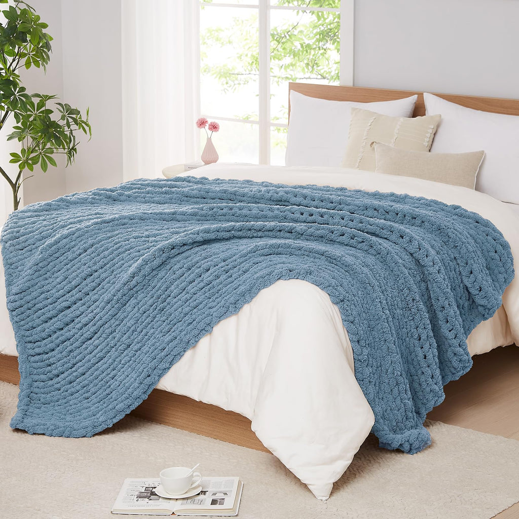 L'AGRATY Chunky Knit Throw Blanket for Couch Bed Sofa Room Home Decor