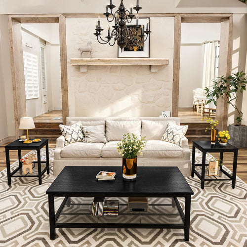 3 Piece Living Room Table Set with Industrial Coffee and Side Tables