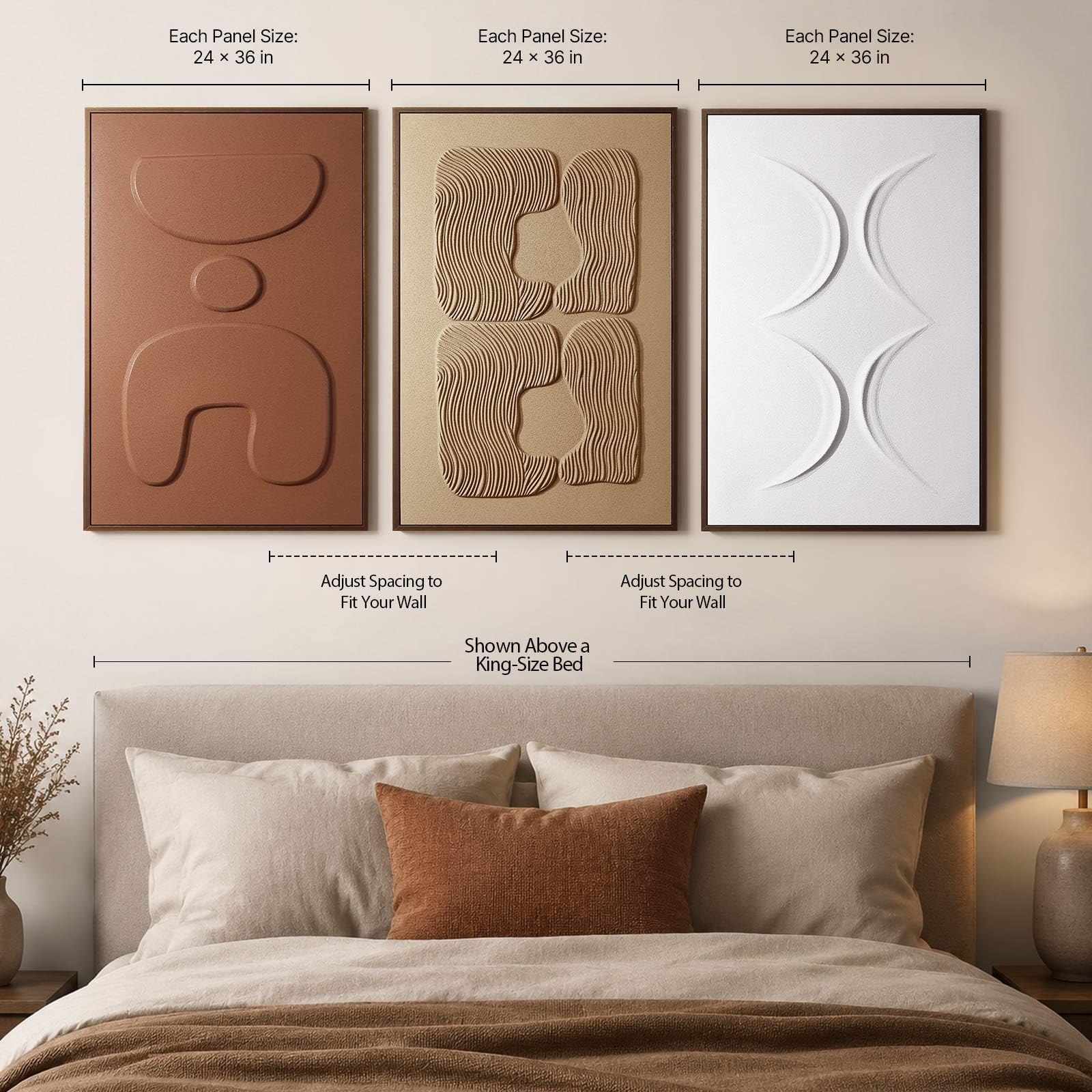 Thalasse Large 3-Piece 3D Textured Wall Art for Living Room