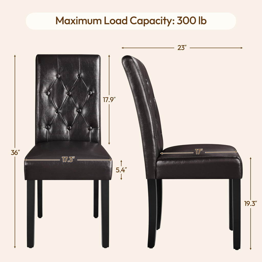 Leather Upholstered Dining Chairs with Tufted High Back and Wood Legs