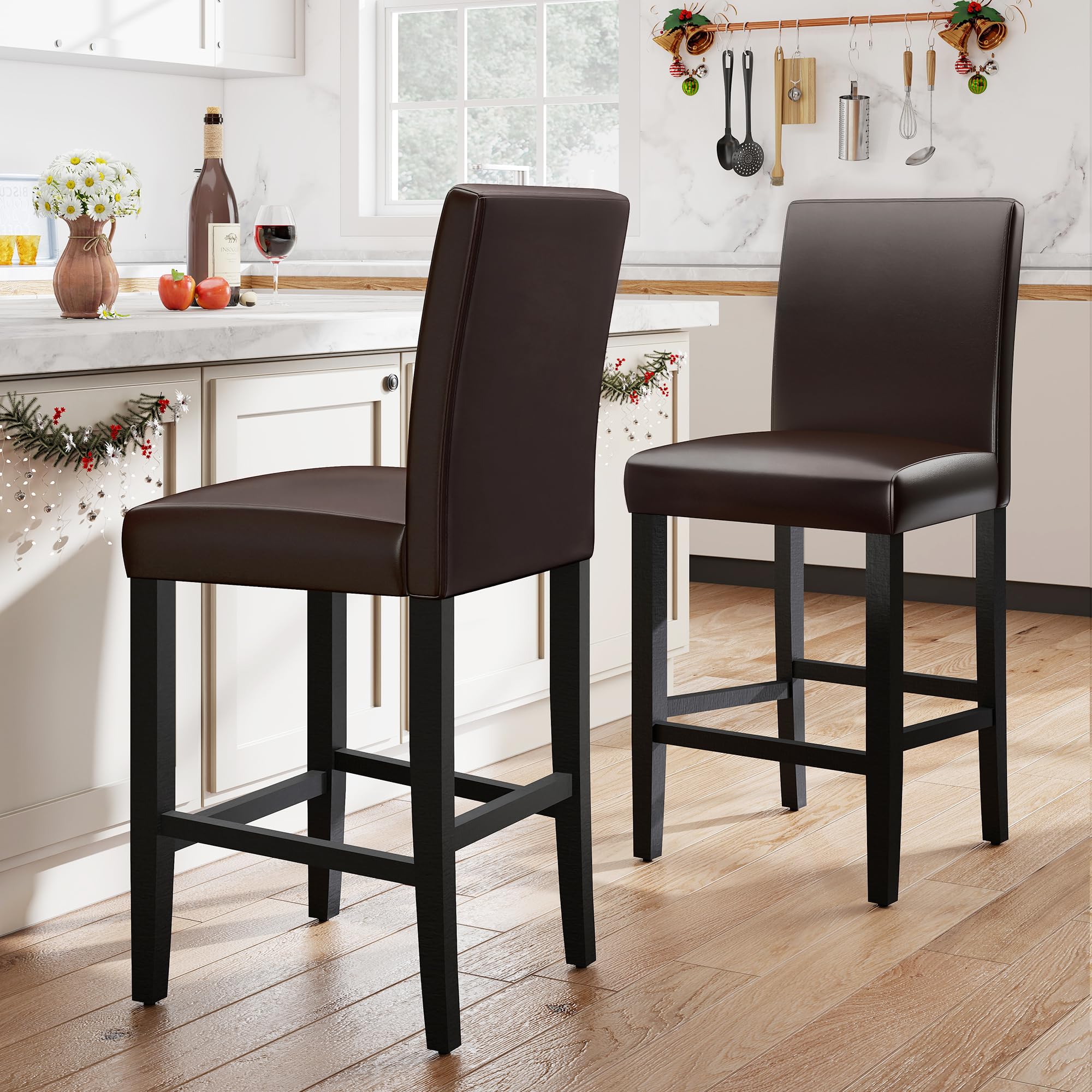 Modern Upholstered Counter Height Bar Stools with Wood Legs