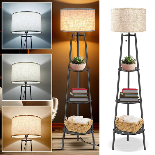 Modern Floor Lamp with Shelves and Adjustable LED Lighting