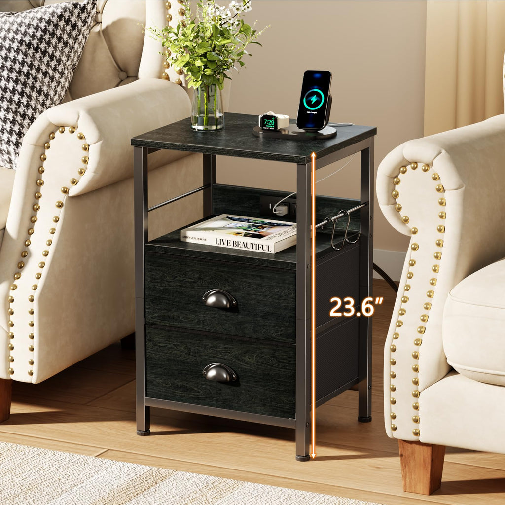 Furologee Nightstands Set of 2 with Charging Station