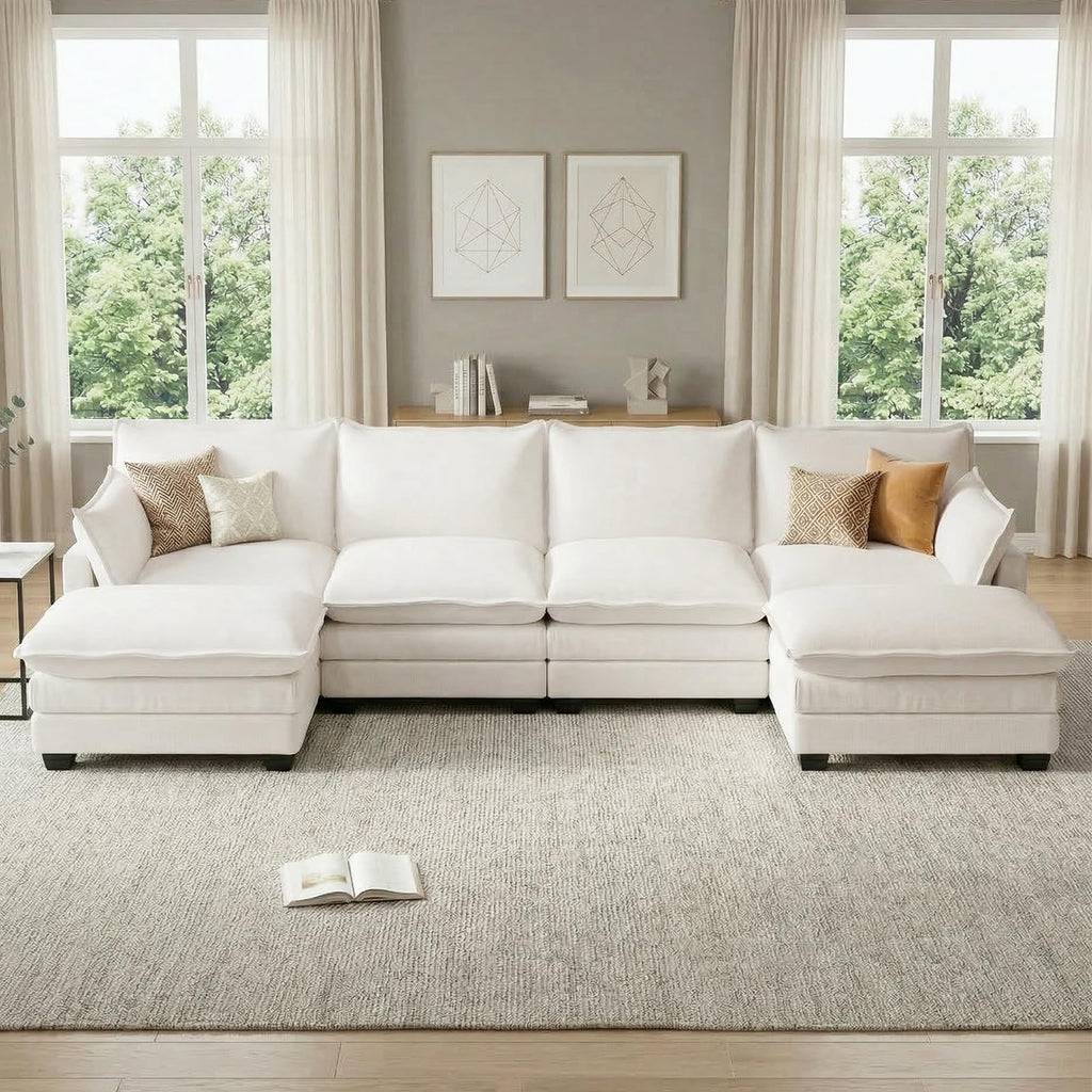 U Shaped Modular Sectional Sofa with Movable Ottoman