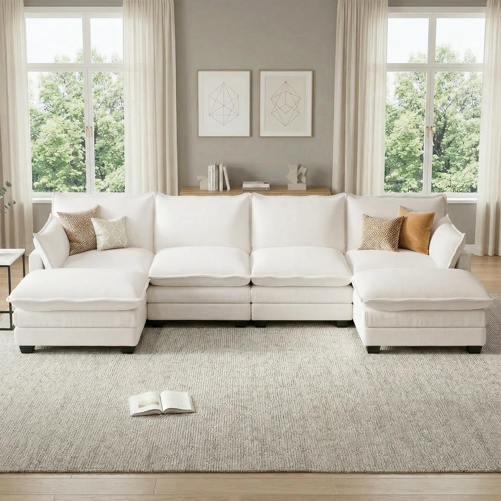 U Shaped Modular Sectional Sofa with Movable Ottoman