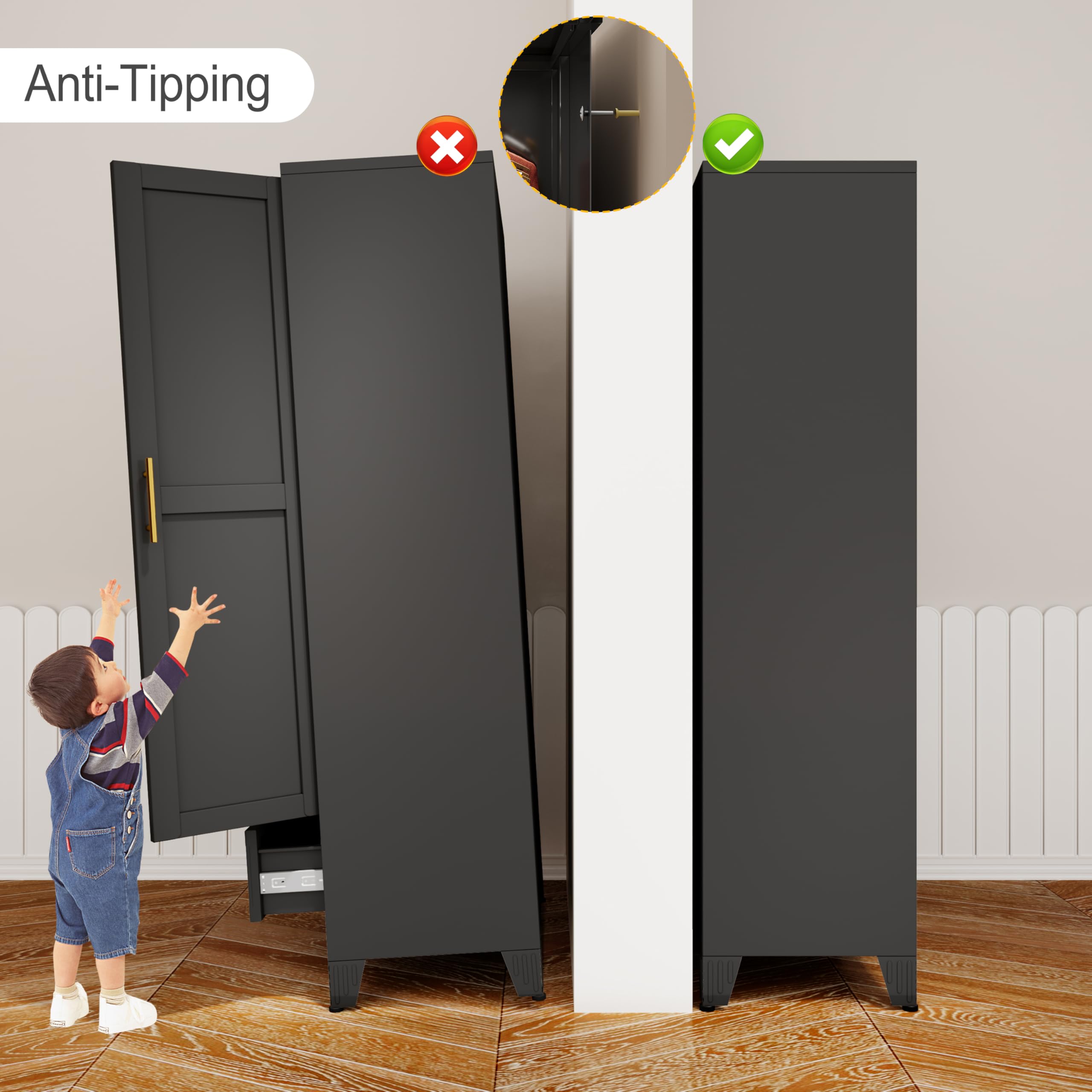 Metal Armoire Wardrobe with Adjustable Shelves and Hanging Rod
