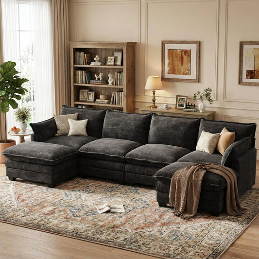 U Shaped Modular Sectional Sofa with Movable Ottoman